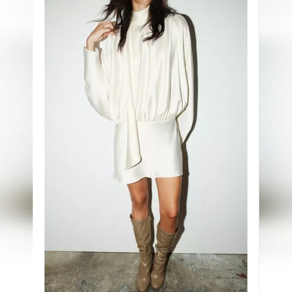 ZARA  FOULARD SATIN EFFECT SHORT DRESS - Picture 4 of 7